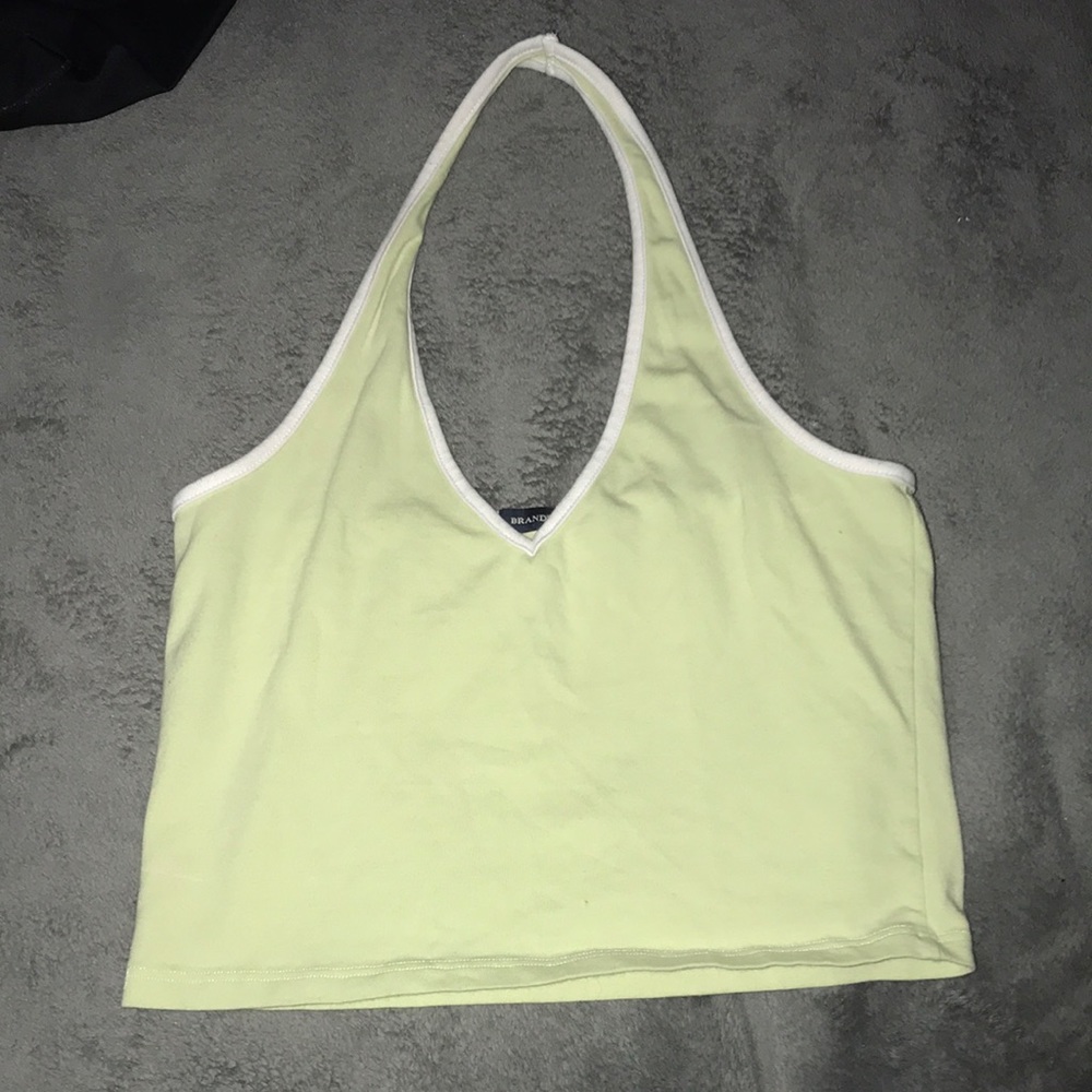 Brandy Melville green with white trim halter top